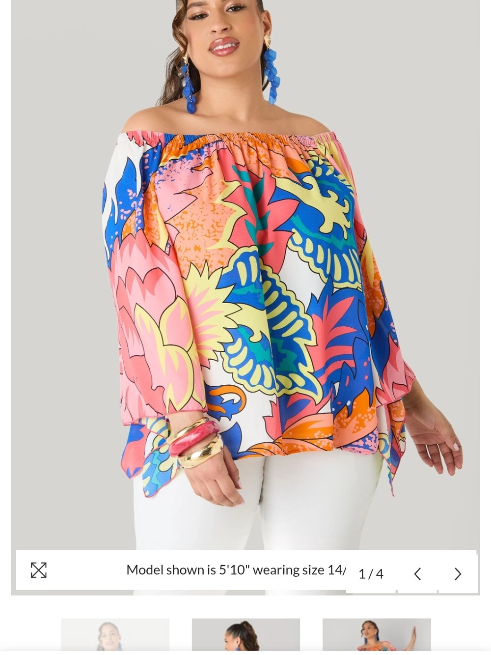 Plus Size Off-Shoulder Tropical Print Blouse - Bright Multicolor Ashley Stewart